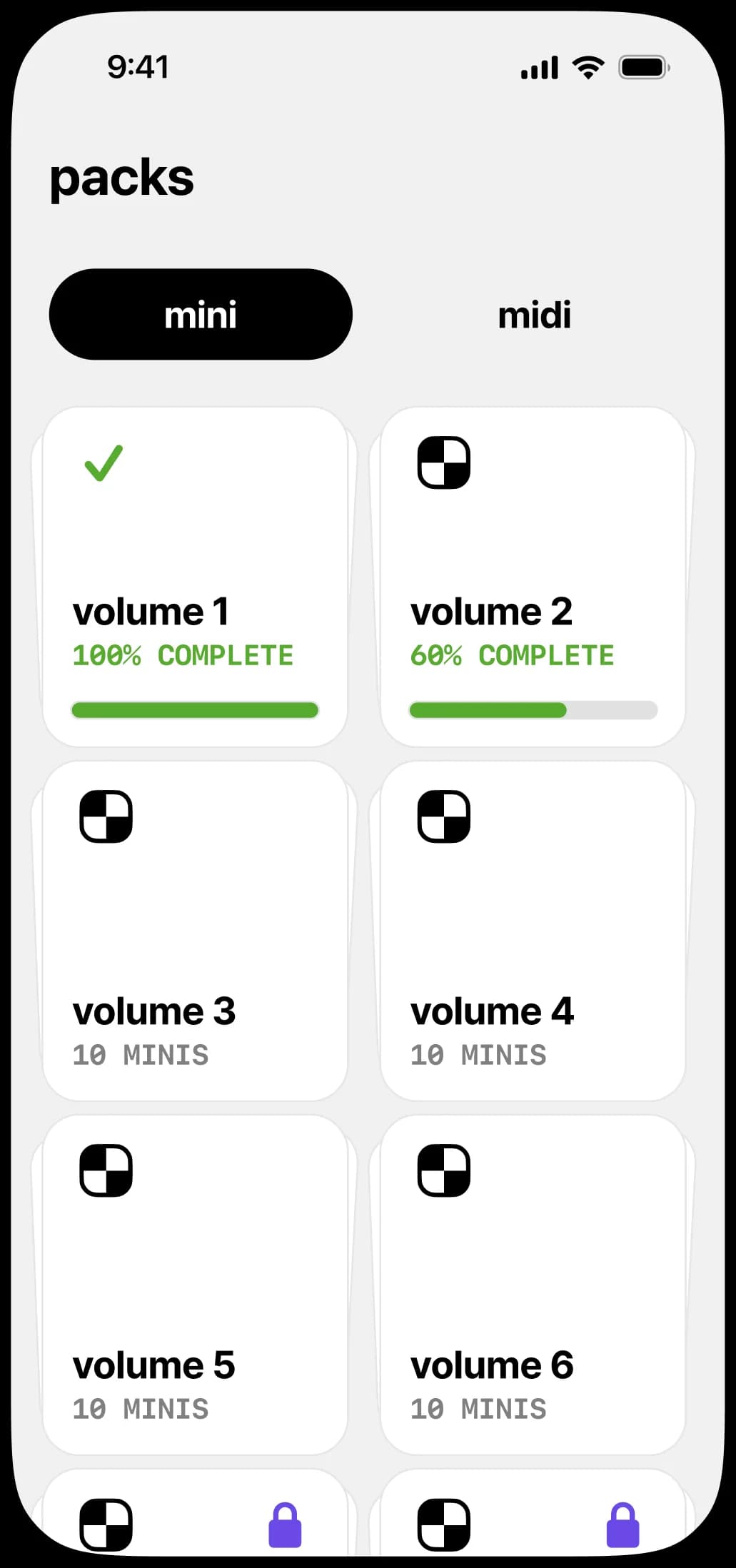 Crossword packs screen